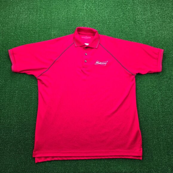 Budweiser Polo Shirt Mens Large/XL Red Short Sleeve Employee Uniform Work Wear - Picture 1 of 9